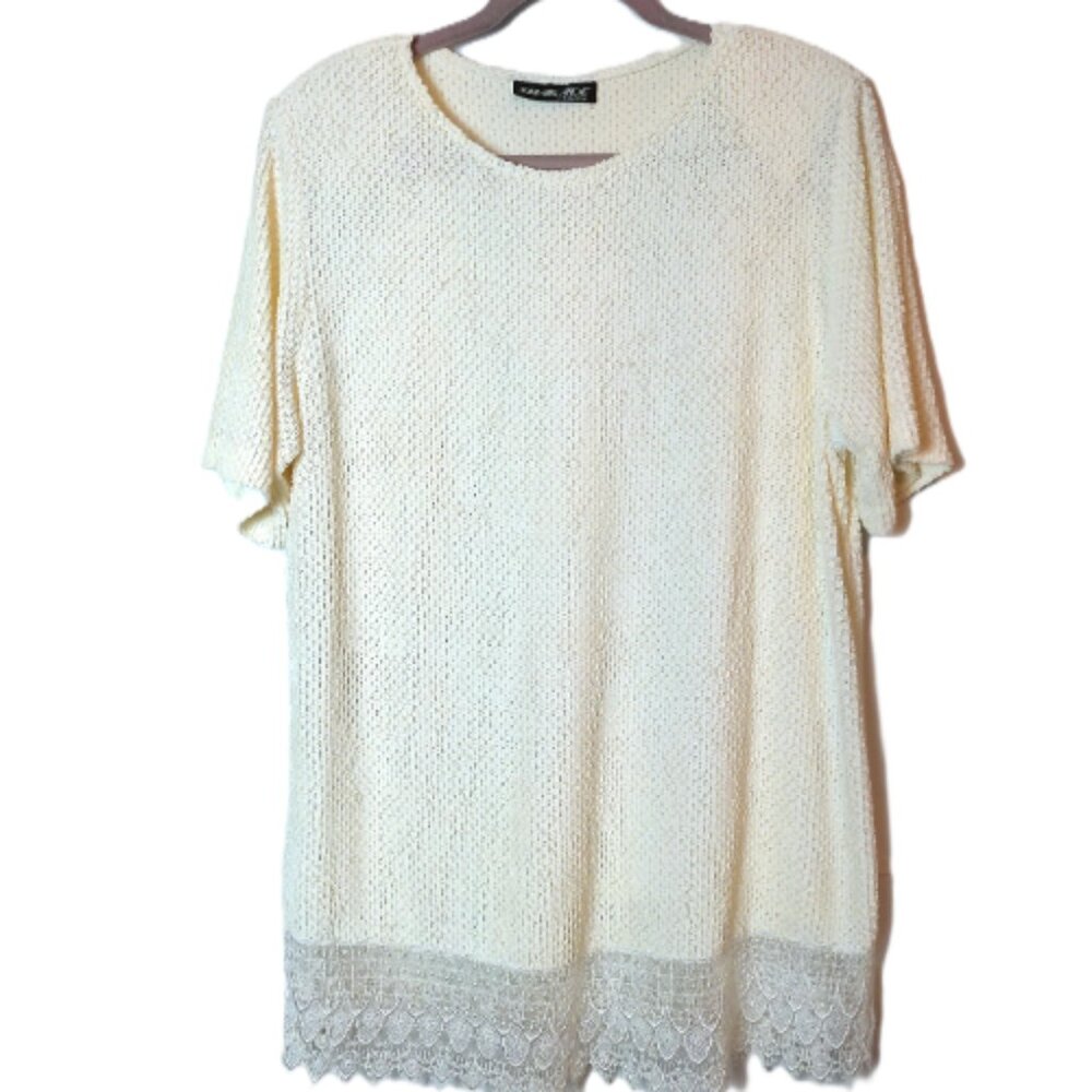 Shar-Aide of California 1980s Vintage Scalloped Lace Knit Blouse XL pullover top